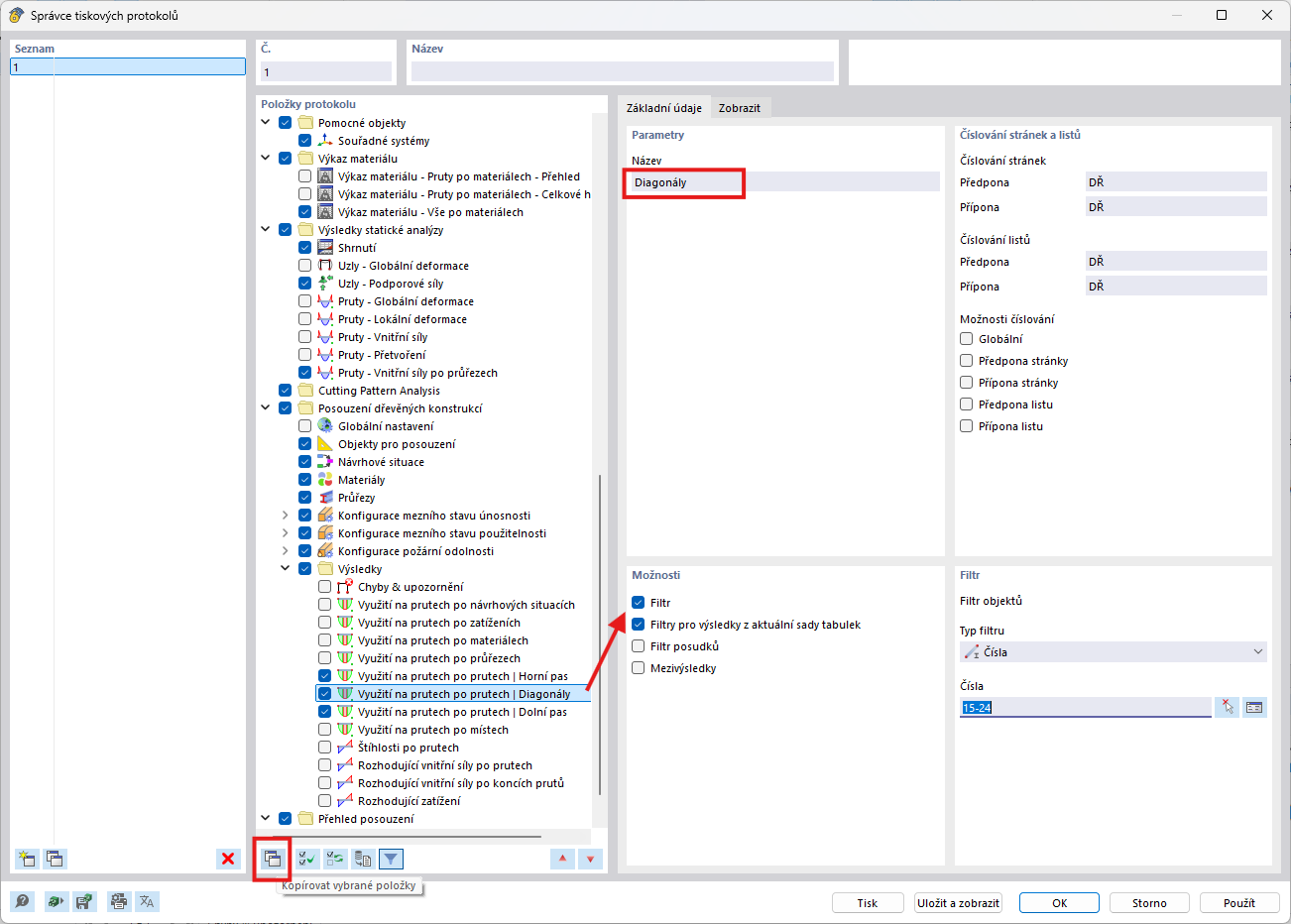 Rozdělení posuzovaných prvků do skupin podle typu v protokolu posuzování.
