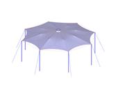 Detailní pohled na lanovou kopuli, který ukazuje její tahové a tlakové pruty v kontextu statických výpočtů.