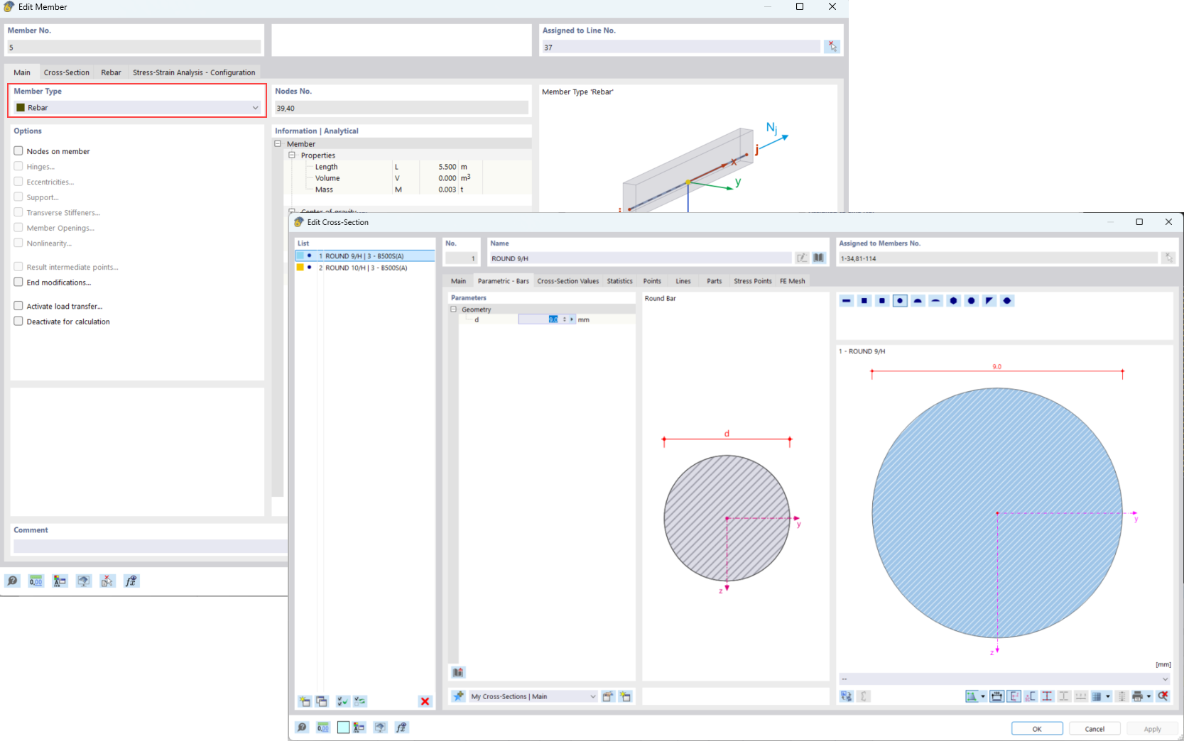 Výztužná tyč s kruhovým ocelovým průřezem