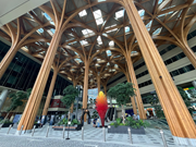 Sprint Canopy v Singapuru, 27 metrů vysoká konstrukce z masivního dřeva od společnosti Ergodomus, zastřešuje prostranství pro pořádání akcí o ploše 3 000 m².