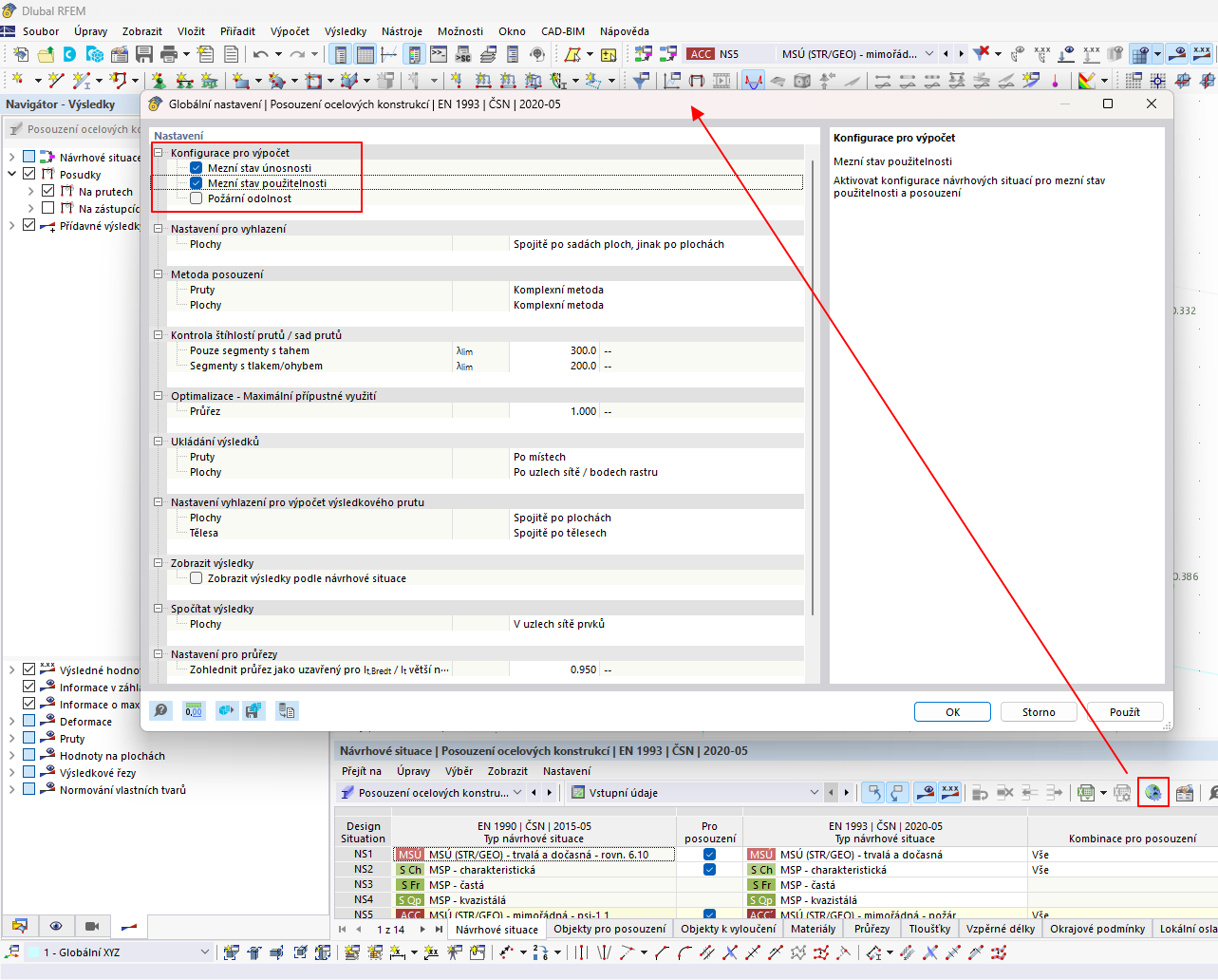 Posouzení požární odolnosti lze vypnout v globálním nastavení addonu Posouzení ocelových konstrukcí.