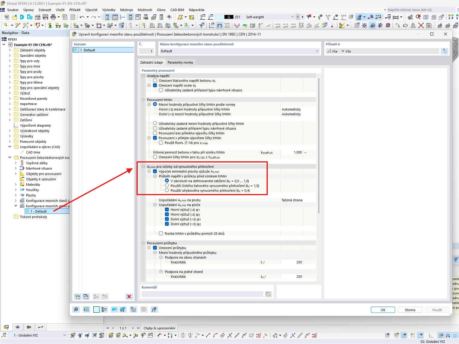 Příčinou vysokých hodnot ploch nutné výztuže je, že As,min se po počítá na účinky od vynuceného přetvoření. Můžete to vypnout v konfuguraci, případně by asi stačilo upravit součinitel kc.