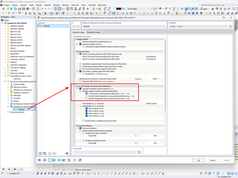 Příčinou vysokých hodnot ploch nutné výztuže je, že As,min se po počítá na účinky od vynuceného přetvoření. Můžete to vypnout v konfuguraci, případně by asi stačilo upravit součinitel kc.
