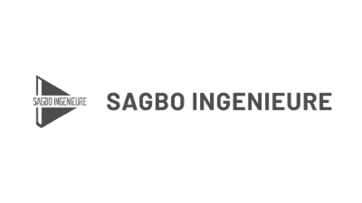 Logo společnosti Sagbo Ingenieure se vyznačuje jednoduchým, profesionálním designem s výrazným, moderním písmem.