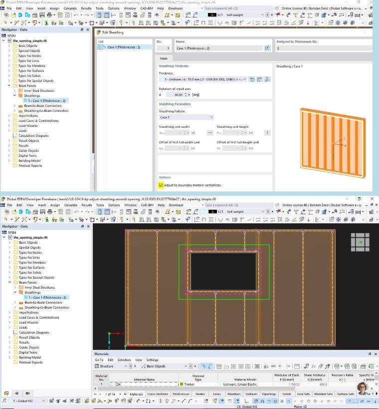 Parametry opláštění | Přizpůsobit osám hraničního prutu | Příklad