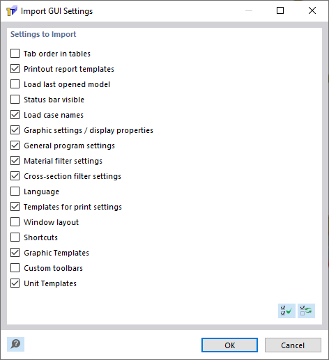 Import nastavení GUI