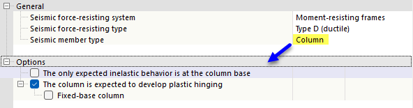 Nastavit parametry pro prvek typu „sloup“