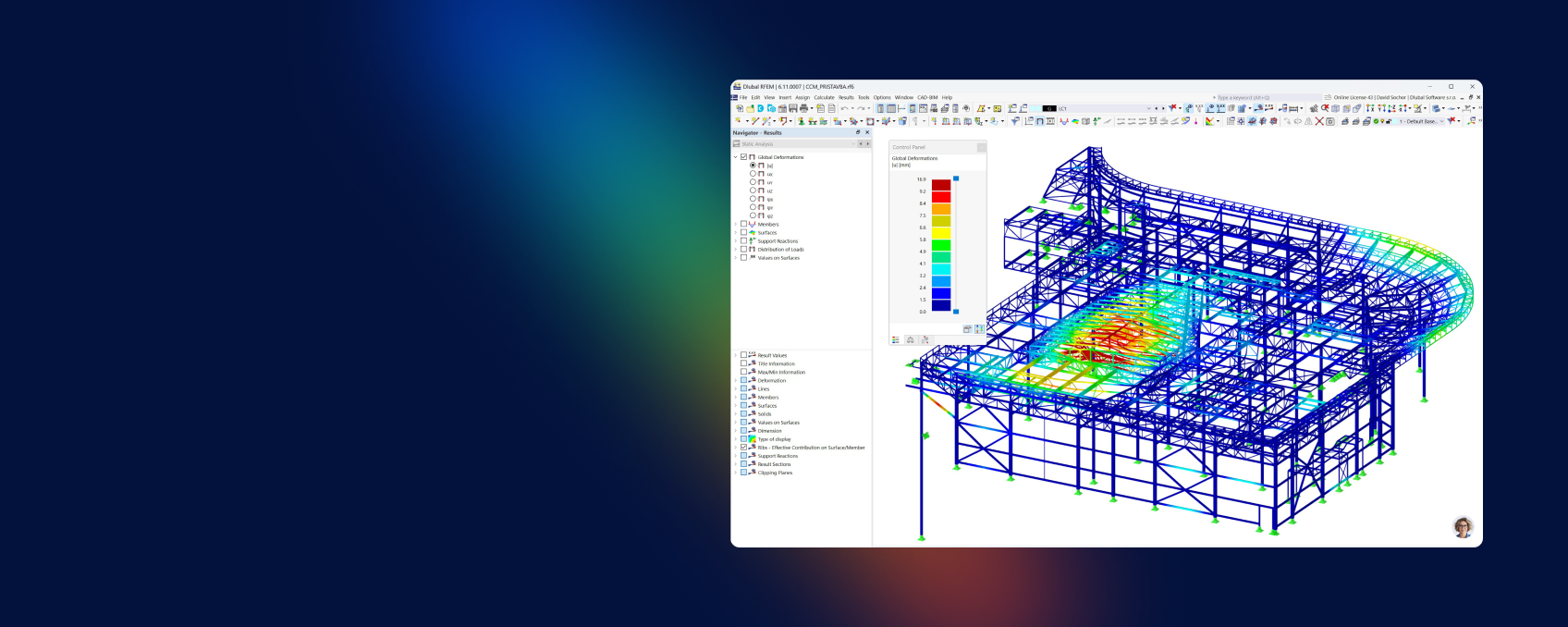 3D model o návrhu ocelové konstrukce pro rozšíření Westfield Černý Most od společnosti Obermeyer Helika pomocí RFEM.