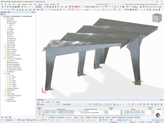 3D model moderního Autobusové nádraží s Ocelová konstrukce v programu RFEM.