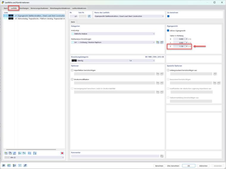 FAQ 5839 | Zvýšení součinitele vlastní tíhy v zatěžovacím stavu ZS1