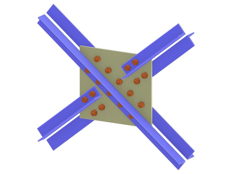 Model 006225 | Ztužení X-spoj | Diagnála k diagonále Spoj přes Přípojný plech