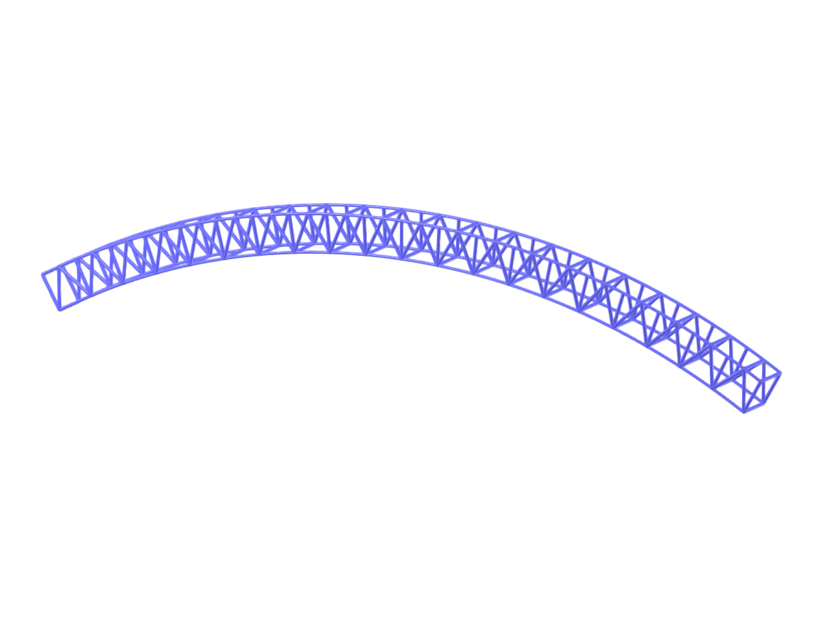 3D pohled na model obdélníkové příhradové konstrukce, zobrazující její geometrickou konfiguraci pro statickou analýzu v inženýrství pomocí softwaru RFEM.
