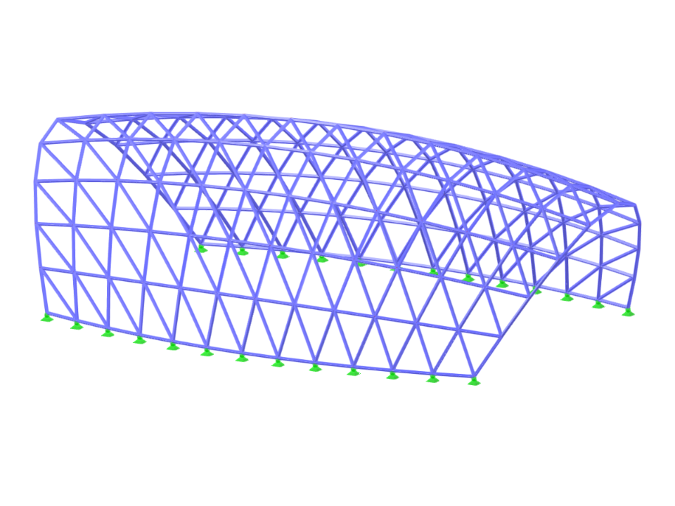 Přístřešek s parabolickou křivkou vytvořený pomocí oboustranné křivky, navržený s konstrukčními prvky pro stabilitu a estetiku.