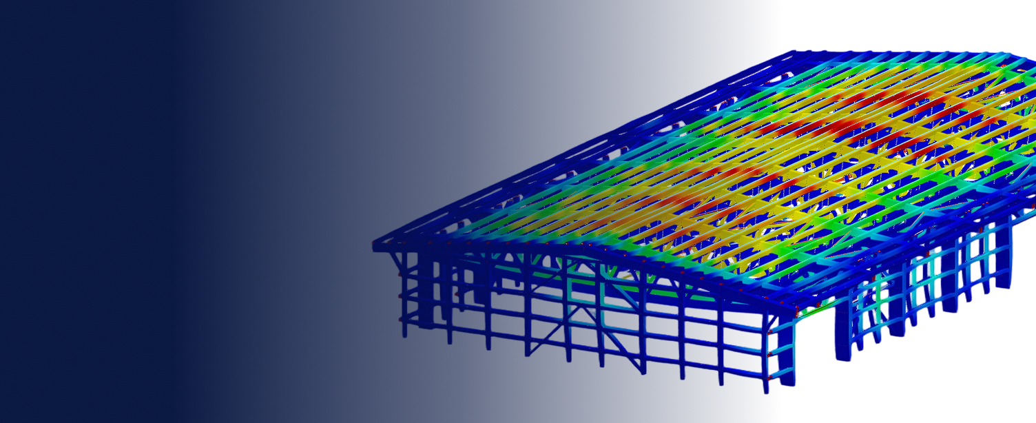 RFEM model sklíčeně-vrstveného dřeva výrobní haly ve výstavbě v ukrajinské Ivano-Frankivské oblasti.
