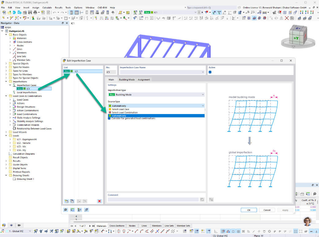 Automatické stanovení náhradních geometrických imperfekcí v programech RFEM a RSTAB