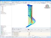 Model schodiště A v RFEM se zatěžovacími stavy a deformacemi
