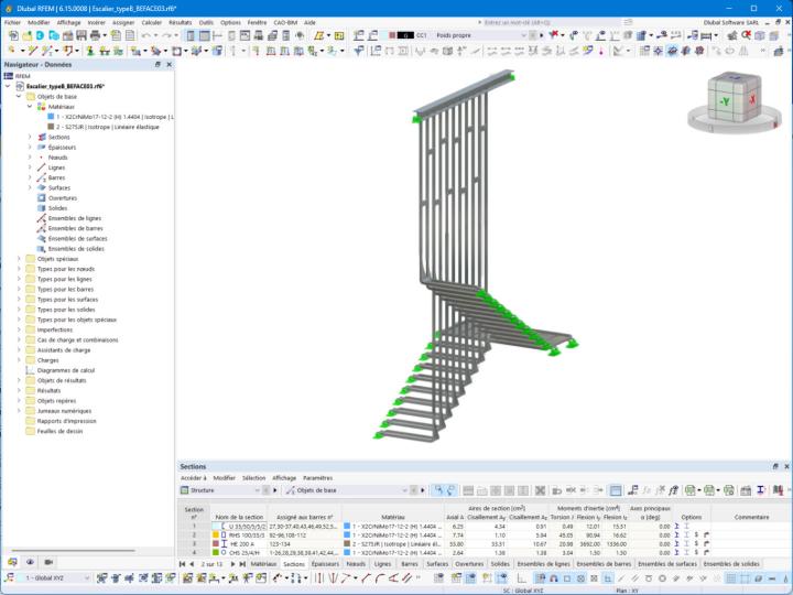 Model schodiště B v programu RFEM