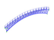 3D RFEM model zakřivené ocelové lávky pro pěší v Itálii s příhradovými nosníky a zábradlím