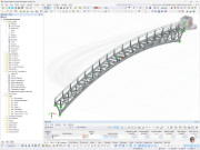 3D model RFEM obloukové lávky pro pěší z oceli v Itálii s příhradovými nosníky a zábradlím