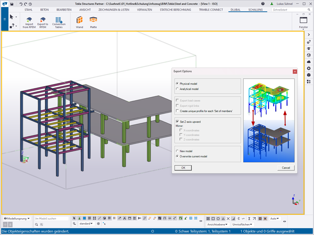 Übergabe des physikalischen Modells von Tekla Structures an RFEM