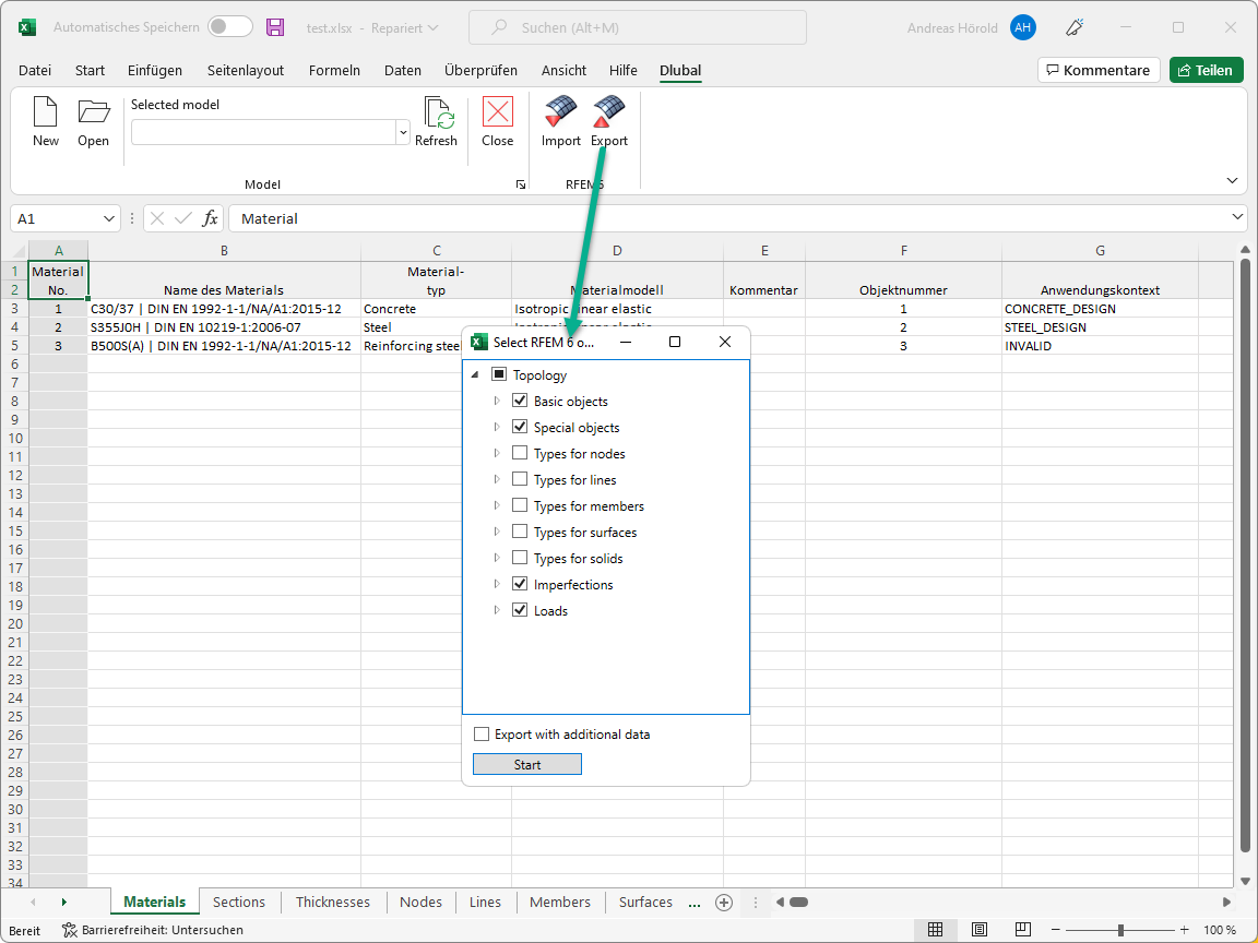 Datenübertragung von MS Excel nach RFEM 6