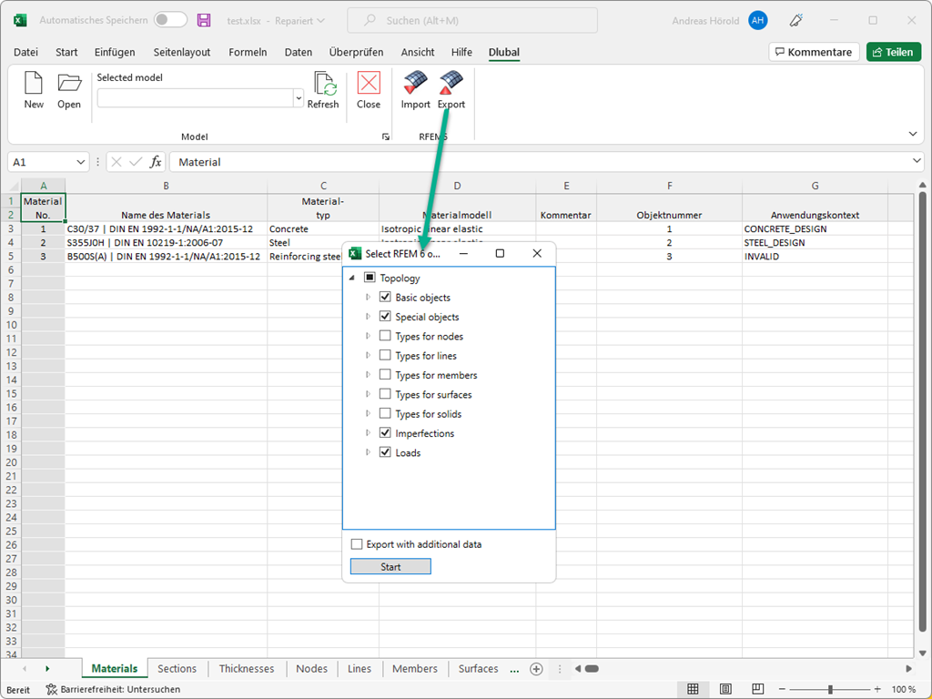 Datenübertragung von MS Excel nach RFEM 6