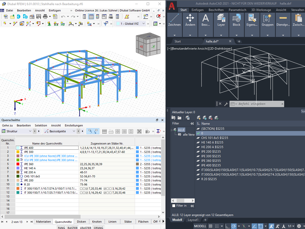 DXF-Export von RFEM nach AutoCAD