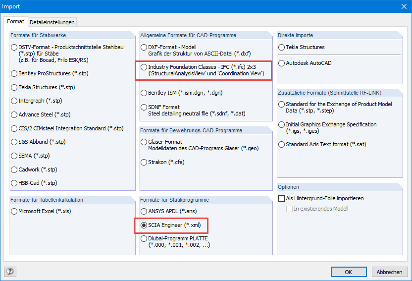 IFC- und XML-Schnittstelle