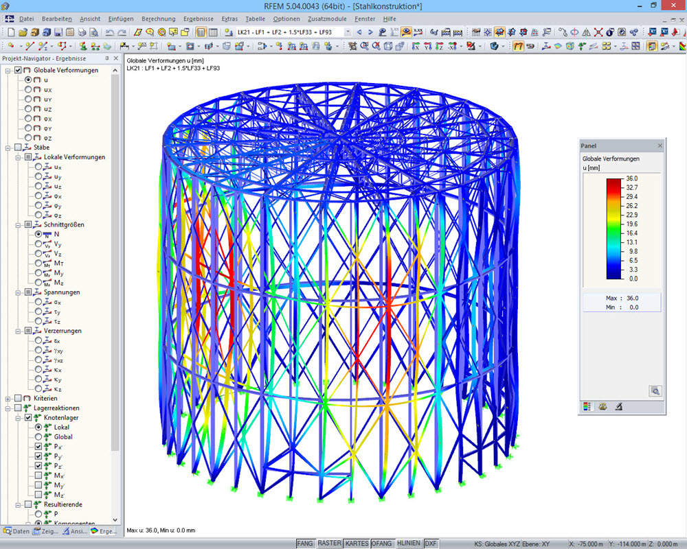 Stahlkonstruktion für 360° - Panorama | Realisiert mit RFEM vom Ingenieurbüro Knapp, Gernsbach | www.tragwerk-knapp.de und Ingenieurbüro Schnur, Waldmohr | www.ib-schnur.de