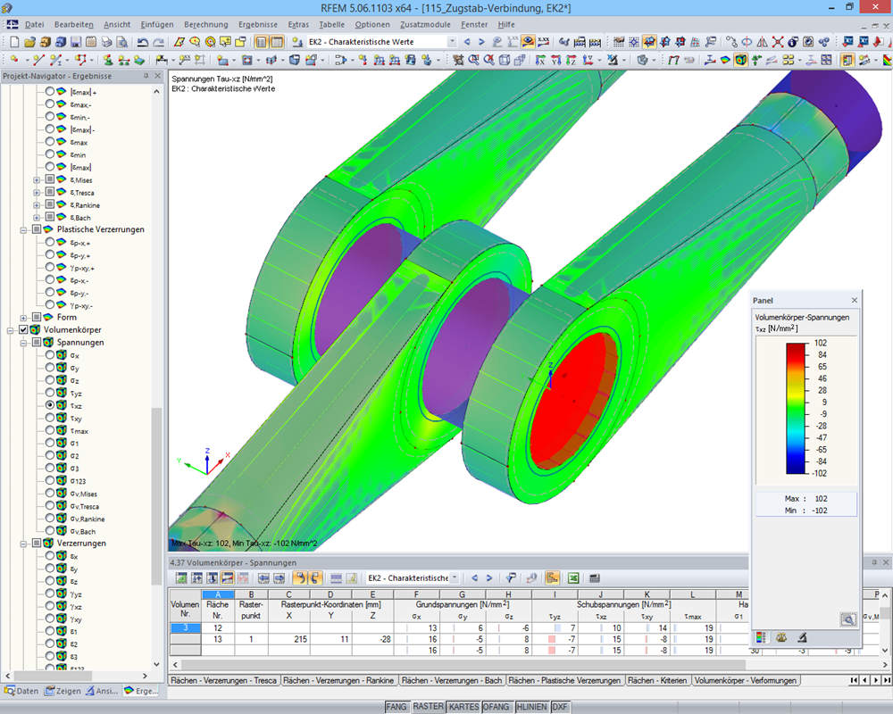 Zugstabverbindung - Volumenkörperspannungen