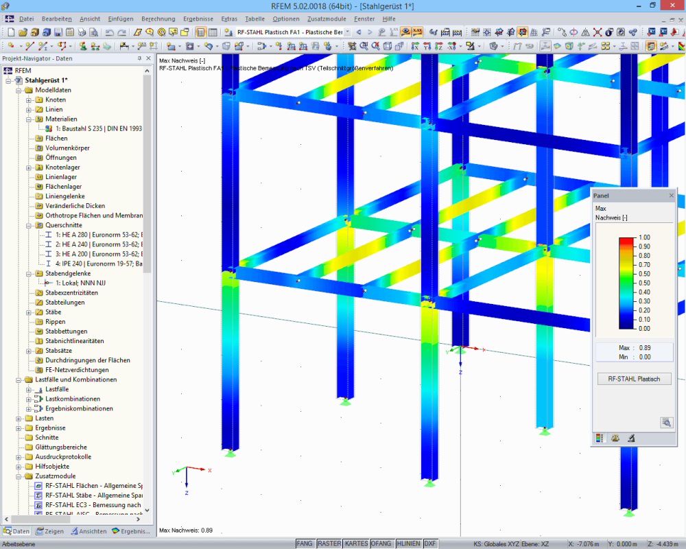 RF-STAHL Plastisch: Ergebnisgrafik mit Ausnutzungsgrad