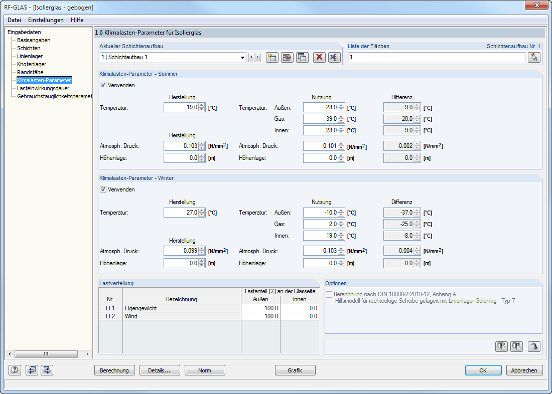 1.6 Klimalasten-Parameter für Isolierglas