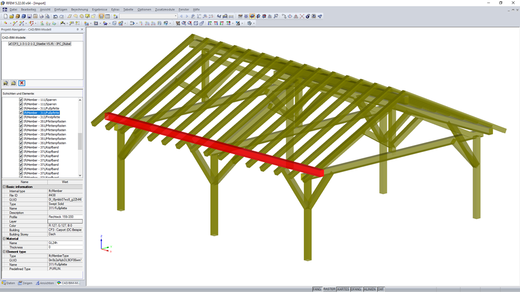 Aus Dietrich's importiertes IFC-Modell in RFEM