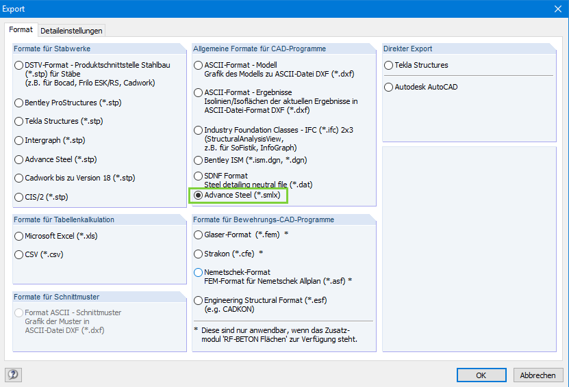 Datenaustausch mit Advance Steel über *.smlx-Dateien