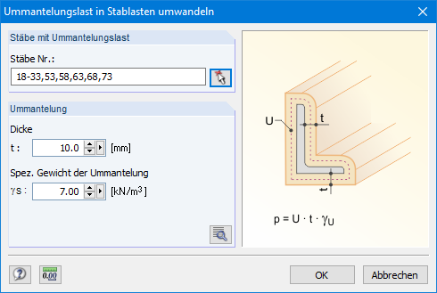 Ummantelungslast in Stablasten umwandeln