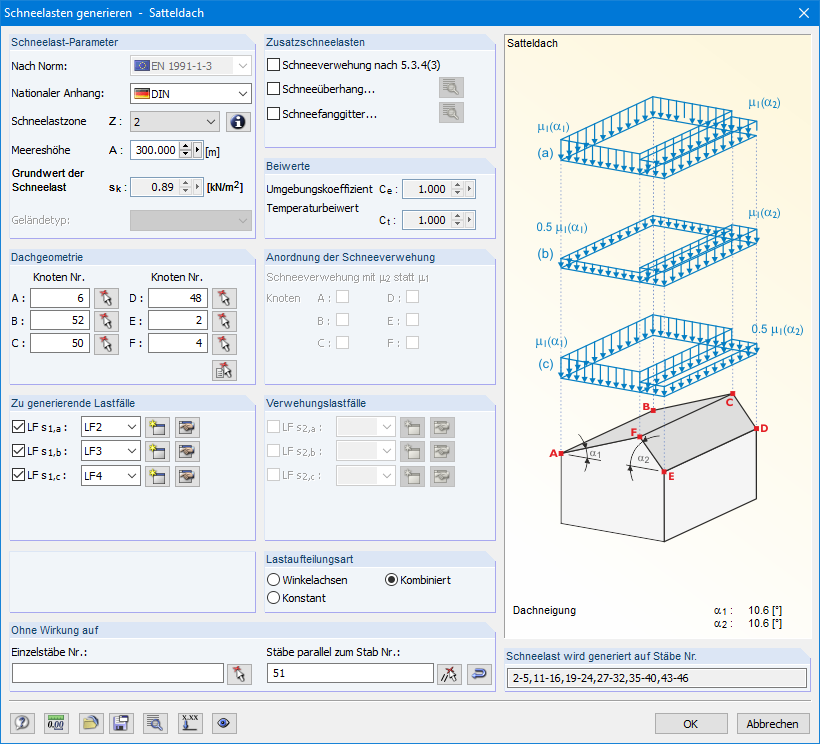Schneelast nach Eurocode generieren