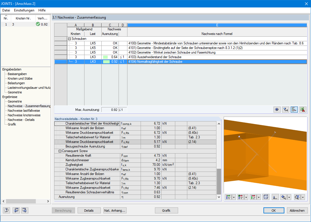Ergebnisausgabe in Tabellenform