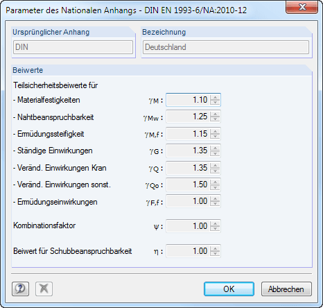 Parameter des Nationalen Anhangs