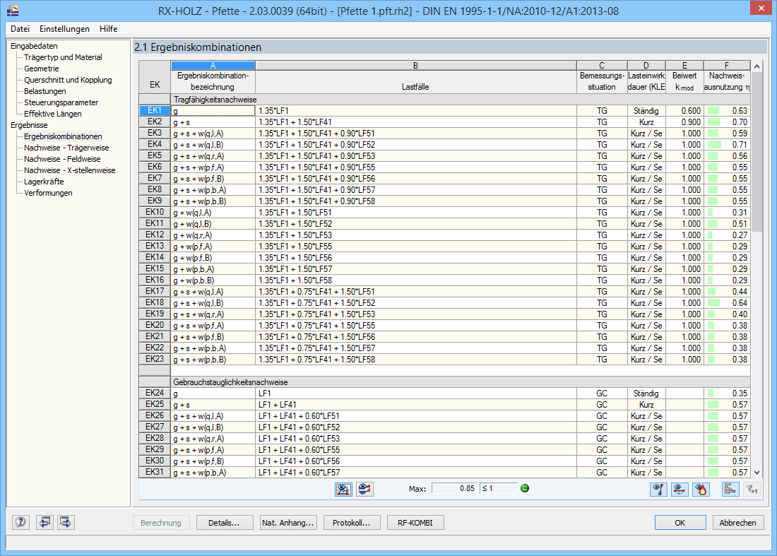 Maske 1.2 Ergebniskombinationen