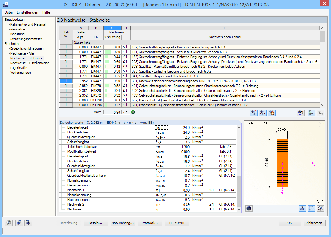 Maske 2.3 Nachweise - Stabweise