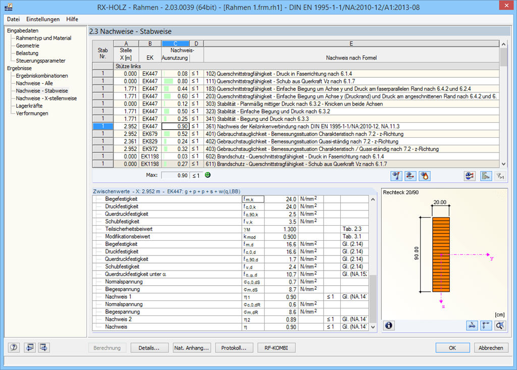 Maske 2.3 Nachweise - Stabweise