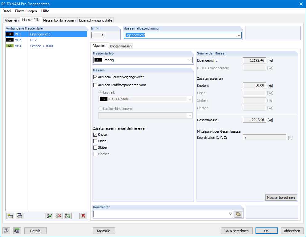 Eingabe von Massenfällen