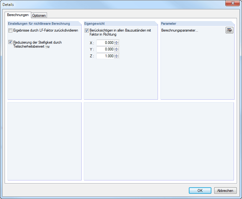 Detaileinstellungen für Berechnung