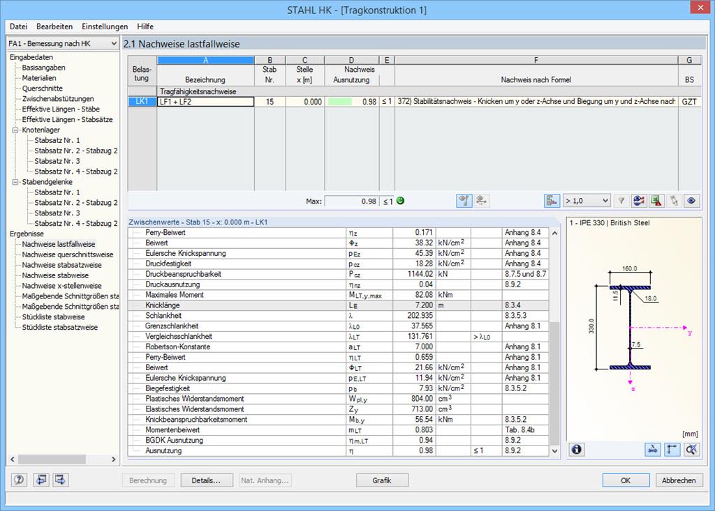 Nachweise lastfallweise