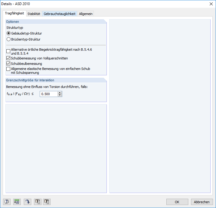Detaileinstellungen Tragfähigkeit