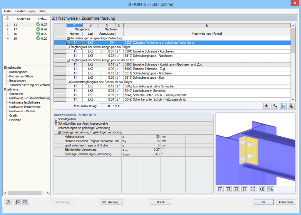 Maske 3.1 Nachweise - Zusammenfassung