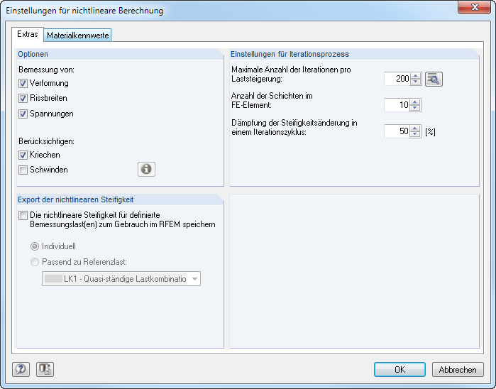 Einstellungen für die nichtlineare Berechnung