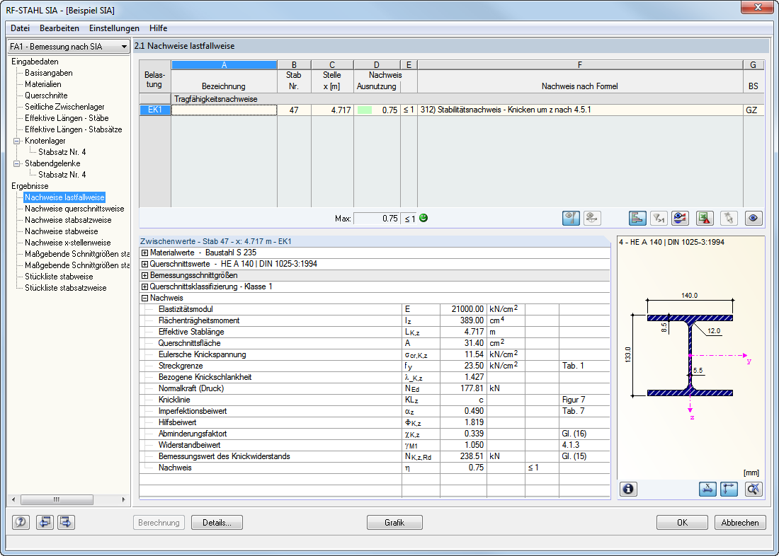 Nachweise lastfallweise