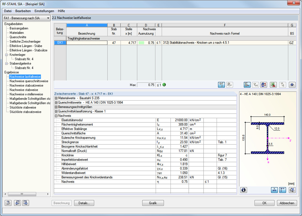 Nachweise lastfallweise