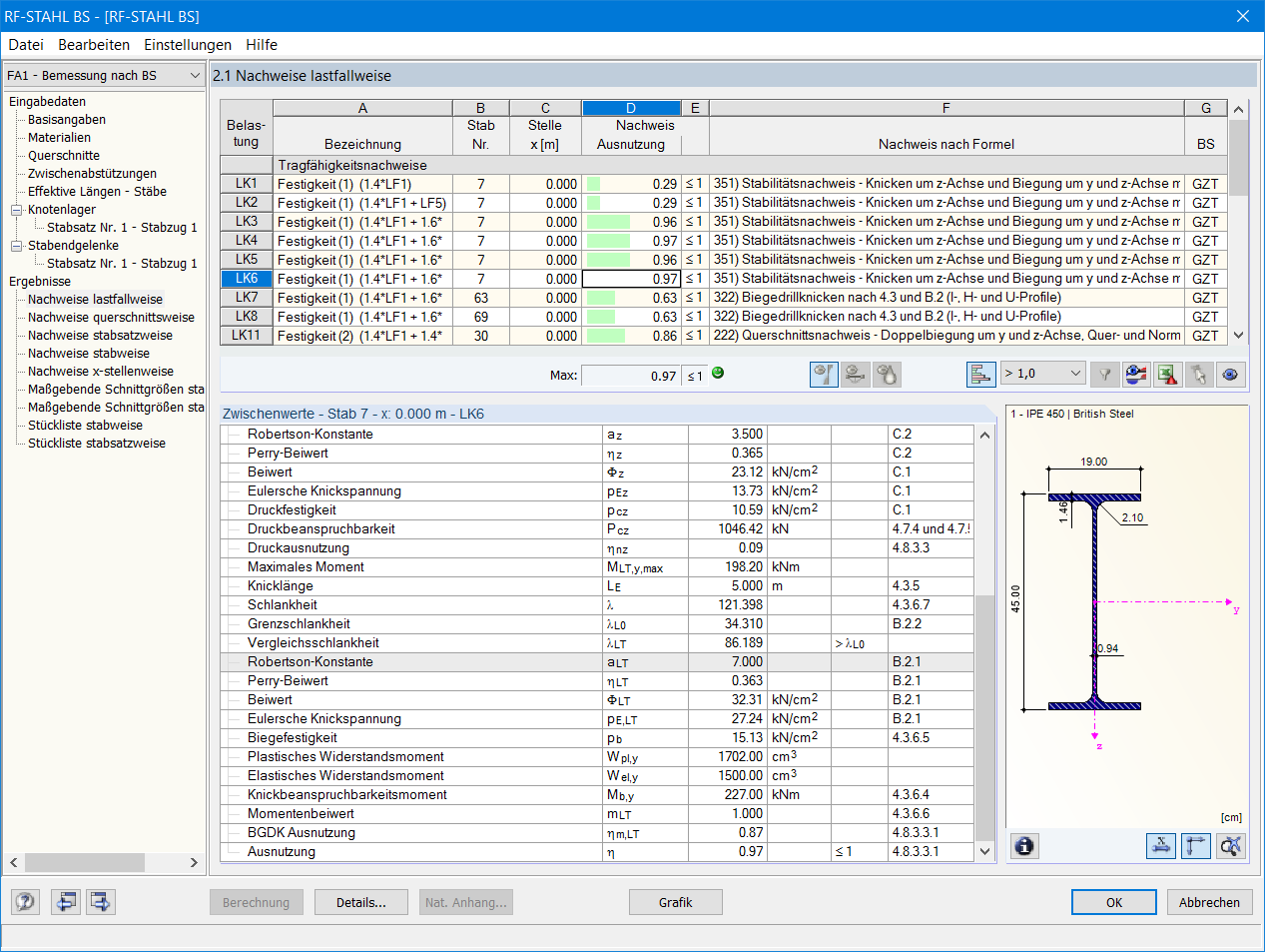 Nachweise lastfallweise
